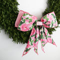 12" Linen Bow Pink Roses, Pink, White, and Green