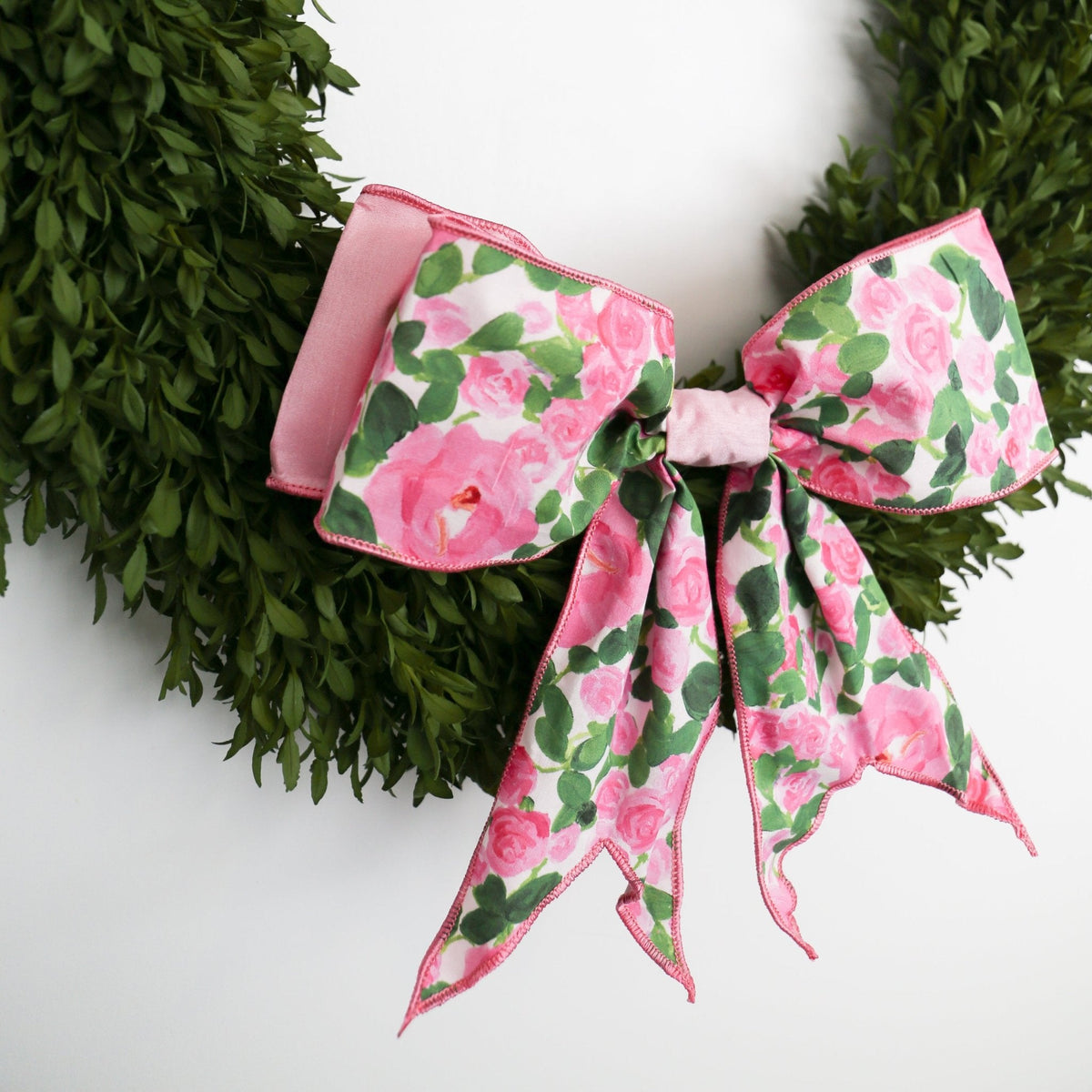 12" Linen Bow Pink Roses, Pink, White, and Green