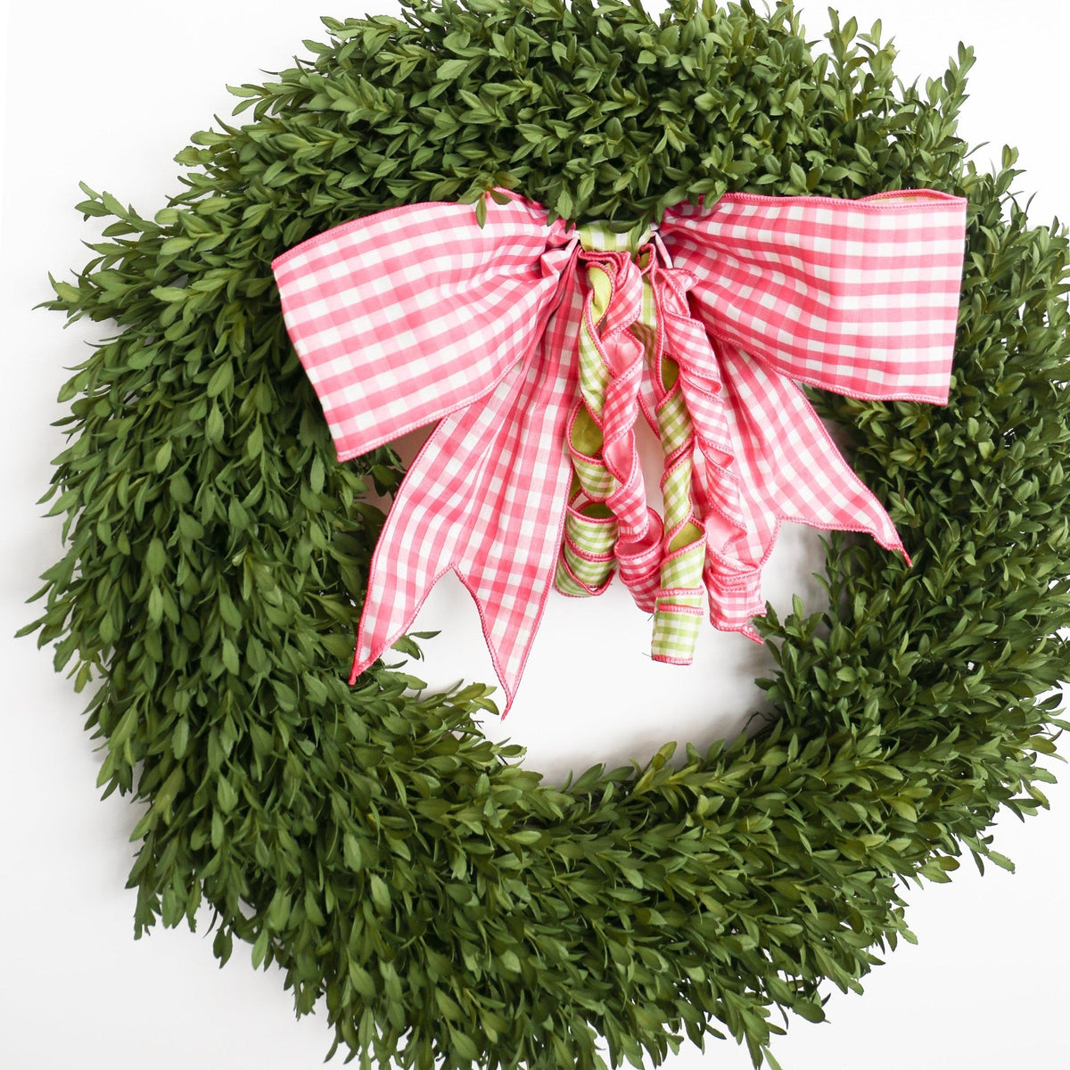 16" Faux Linen Pink and White Check Bow Lime with White Check Backing