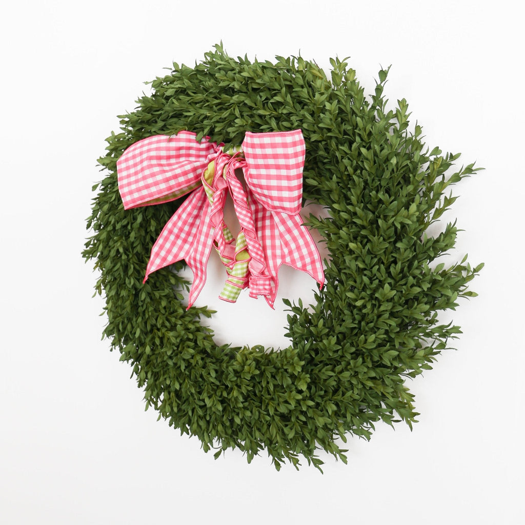 16" Faux Linen Pink and White Check Bow Lime with White Check Backing