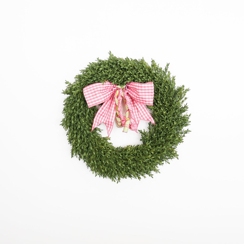 16" Faux Linen Pink and White Check Bow Lime with White Check Backing