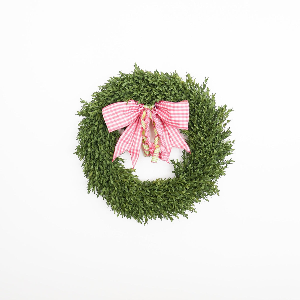 16" Faux Linen Pink and White Check Bow Lime with White Check Backing