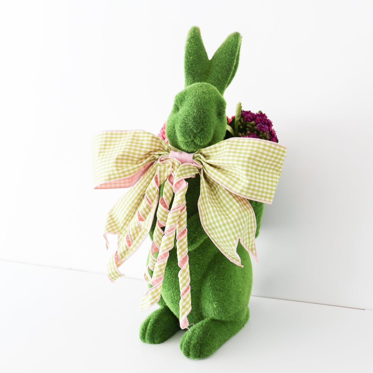 16" Lime Green Gingham Check Bow Pink Accents
