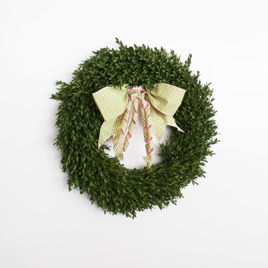 16" Lime Green Gingham Check Bow Pink Accents