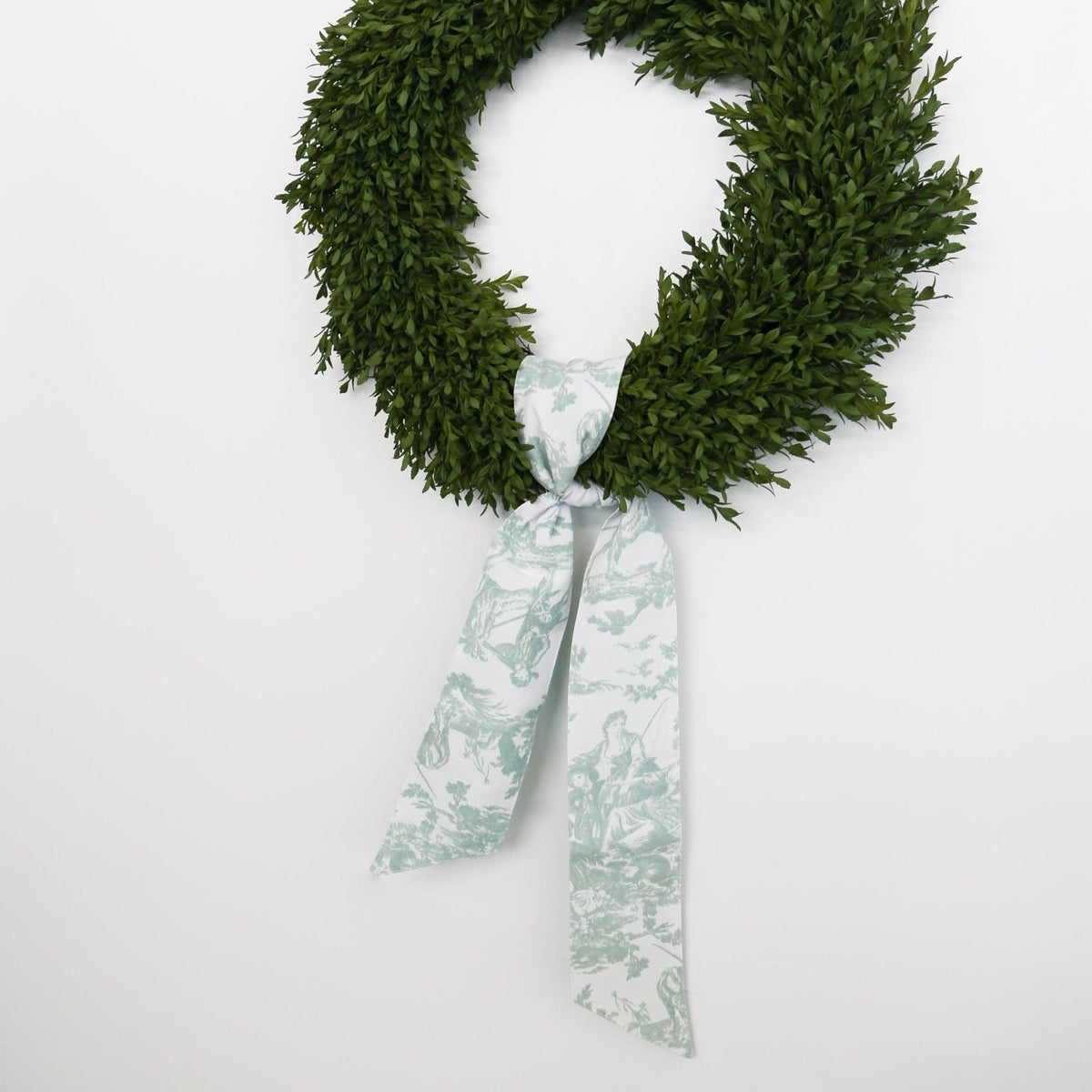 Canvas Celadon & White Toile Wreath Sash