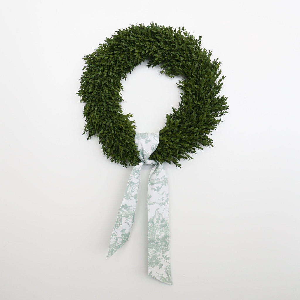 Canvas Celadon & White Toile Wreath Sash