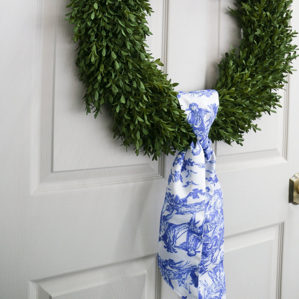Canvas Deep Blue & White Toile Wreath Sash