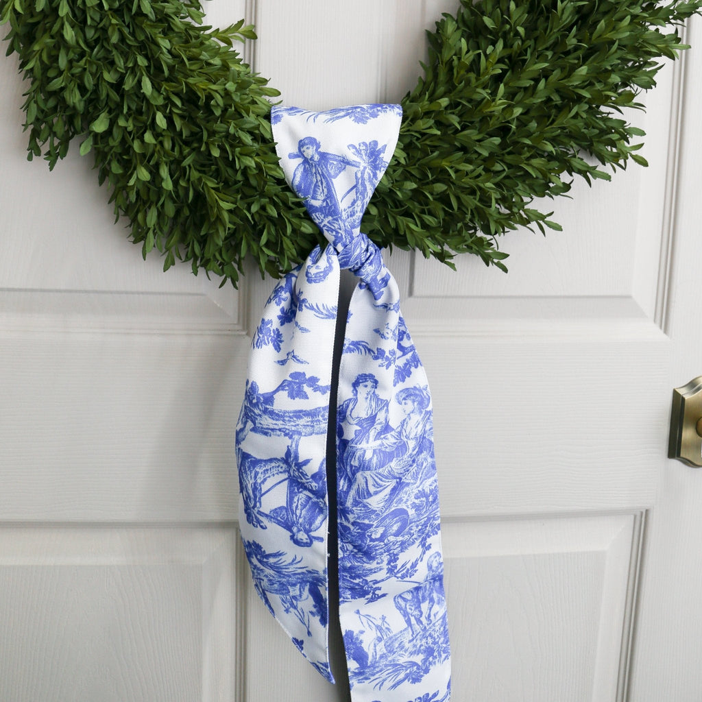 Canvas Deep Blue & White Toile Wreath Sash