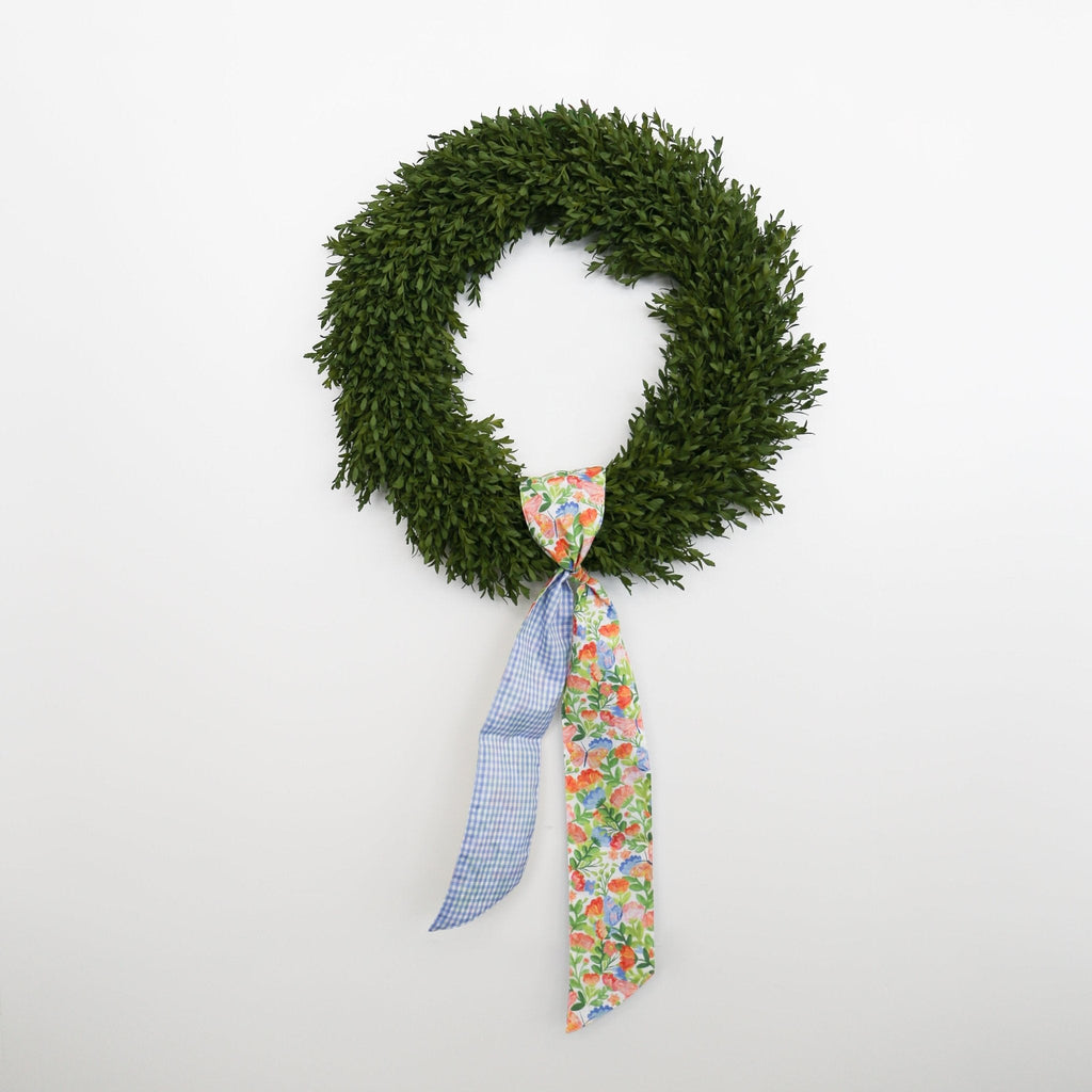 Mixed Spring Floral Wreath Sash w/ Blue Gingham Back