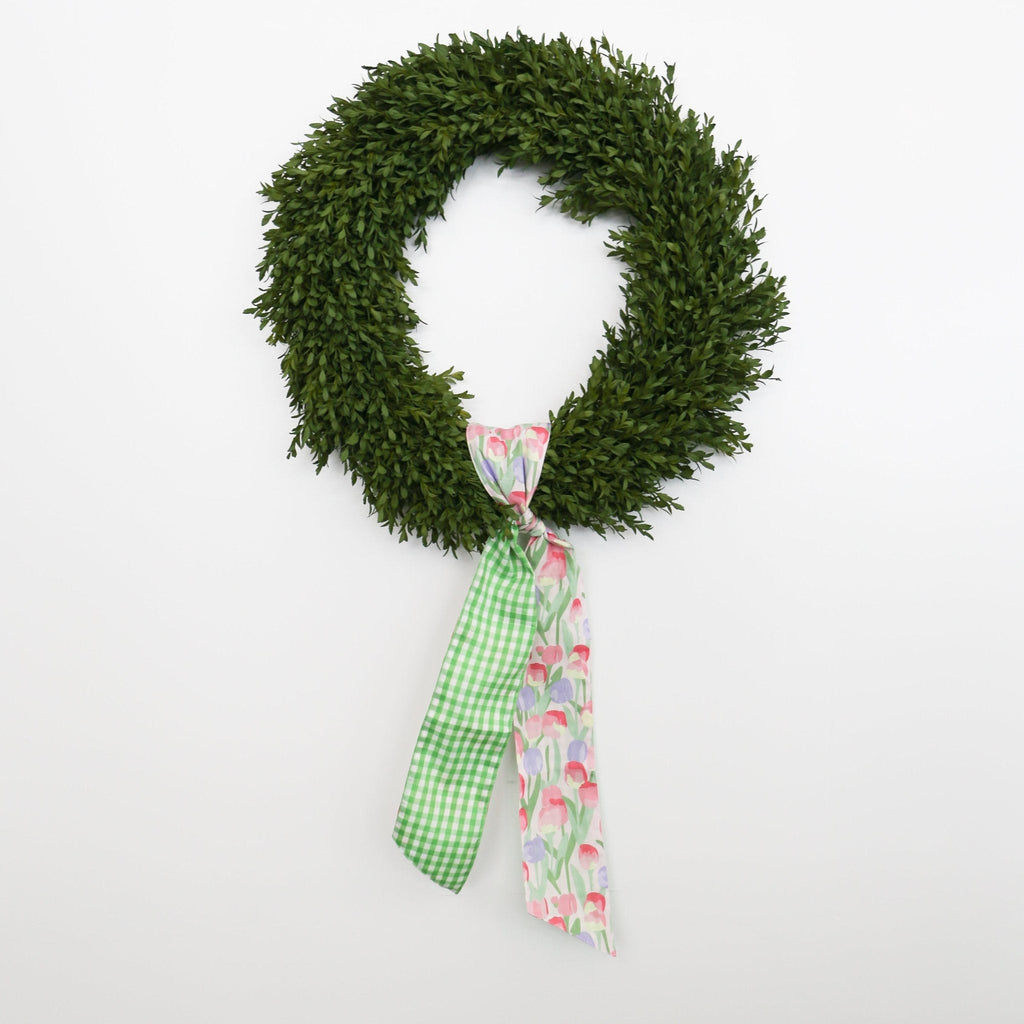 Pink & Lavender Tulip Wreath Sash w/ Green Check Back