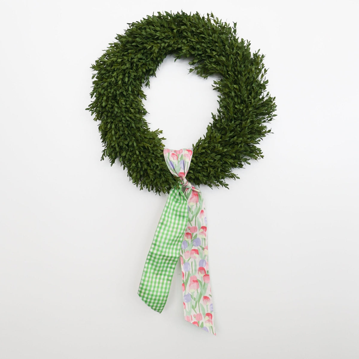 Pink & Lavender Tulip Wreath Sash w/ Green Check Back