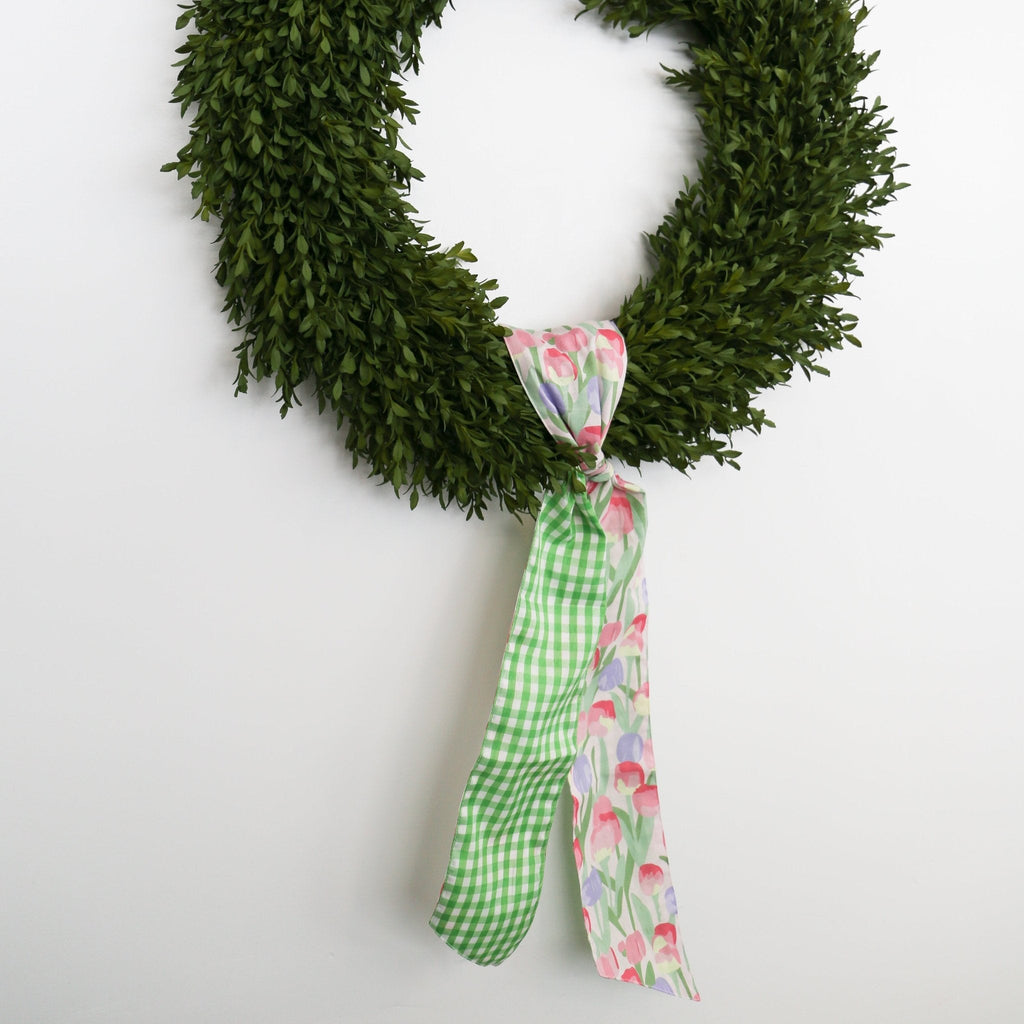 Pink & Lavender Tulip Wreath Sash w/ Green Check Back