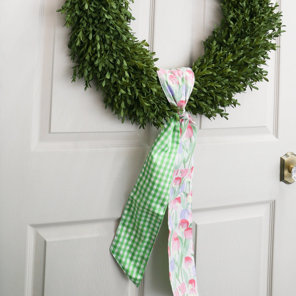 Pink & Lavender Tulip Wreath Sash w/ Green Check Back