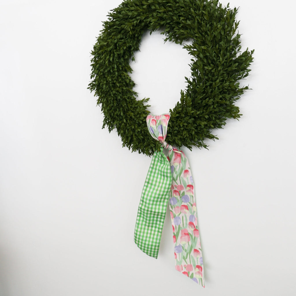 Pink & Lavender Tulip Wreath Sash w/ Green Check Back