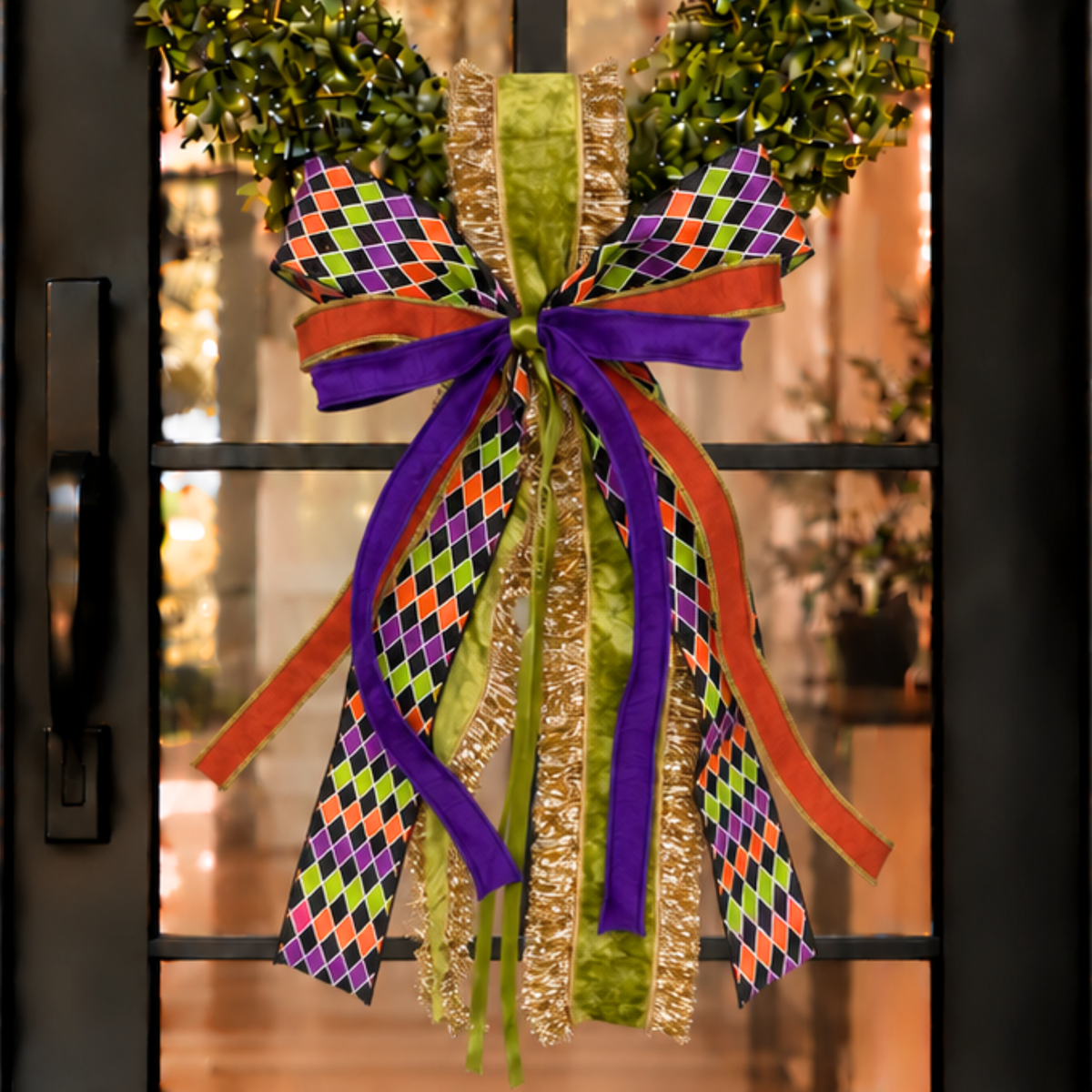 Halloween Diamond Pattern Ribbon Bow