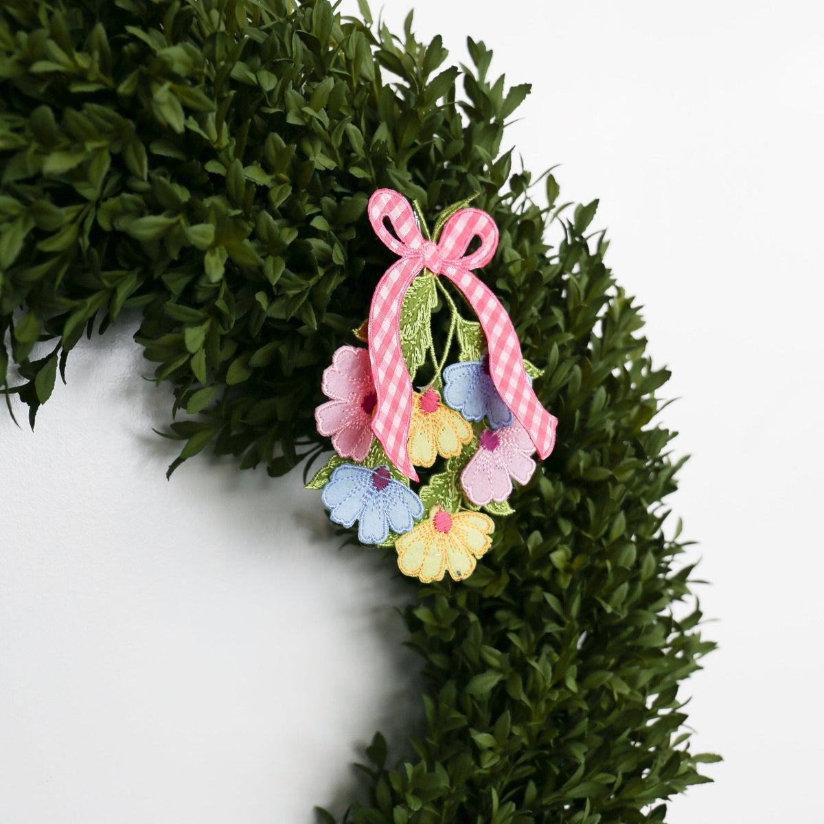6" Daisy Cutout Gingham Pink Bow With Clip, Yellow, Pink, and Blue