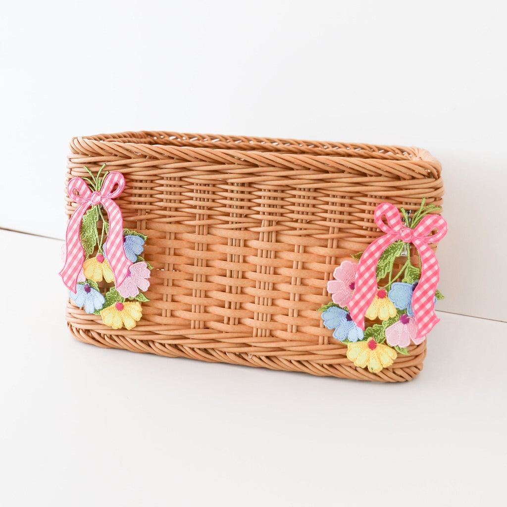6" Daisy Cutout Gingham Pink Bow With Clip, Yellow, Pink, and Blue