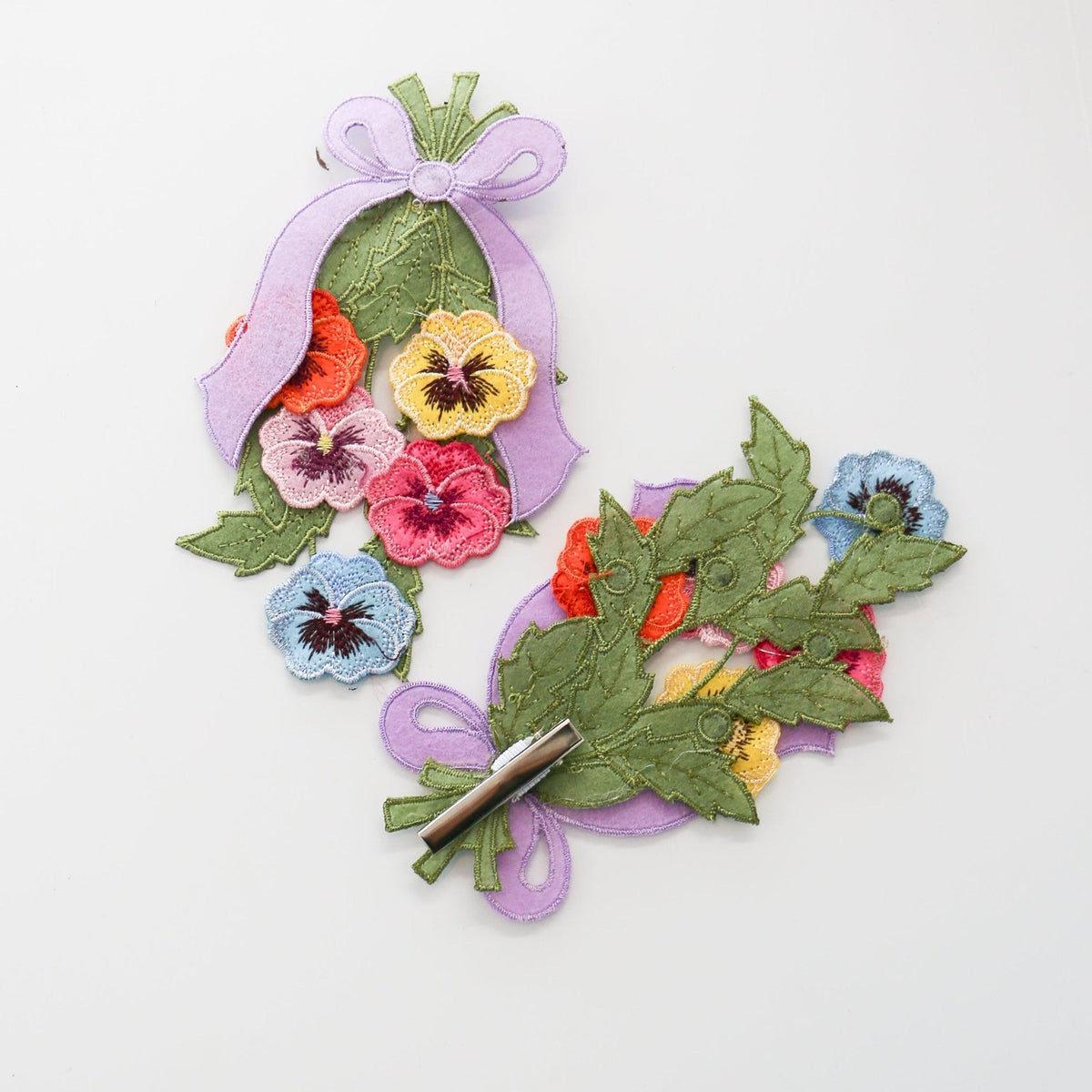 6" Pansy Cutout Felt Lavender With Clip, Yellow, Pink, and Blue