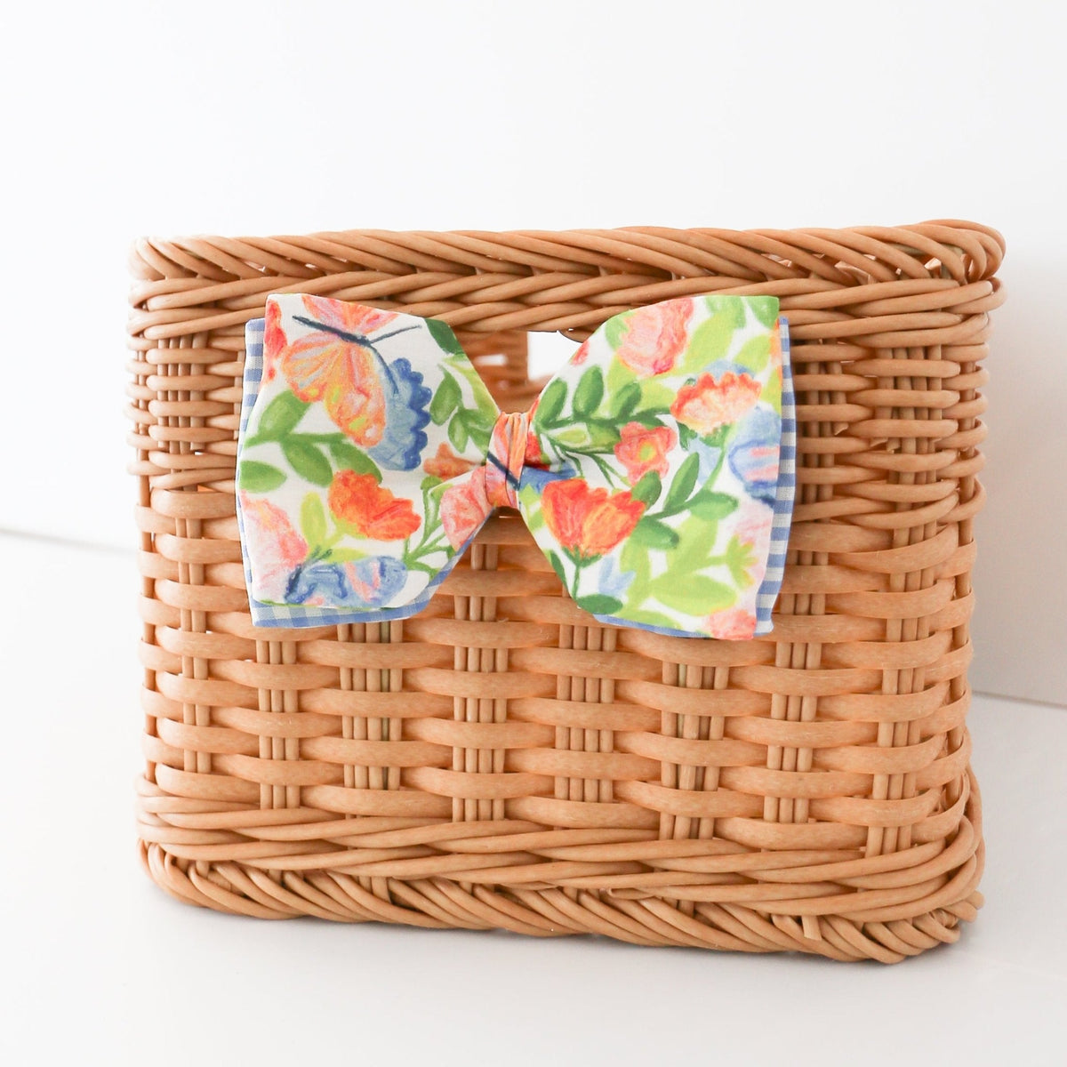 6" Poplin Green, Pink, Orange, and Blue Mix Spring Floral Bow Clip