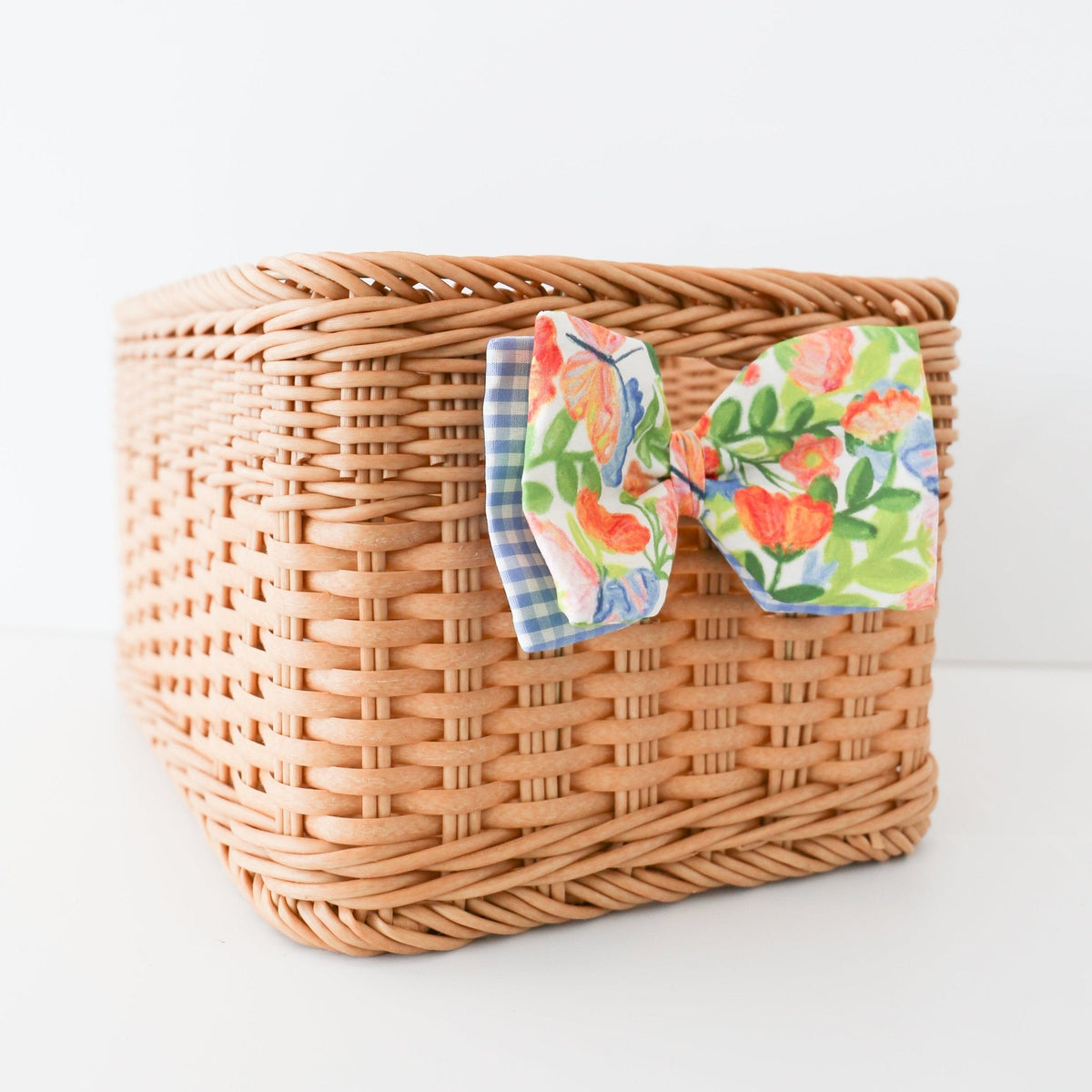 6" Poplin Green, Pink, Orange, and Blue Mix Spring Floral Bow Clip