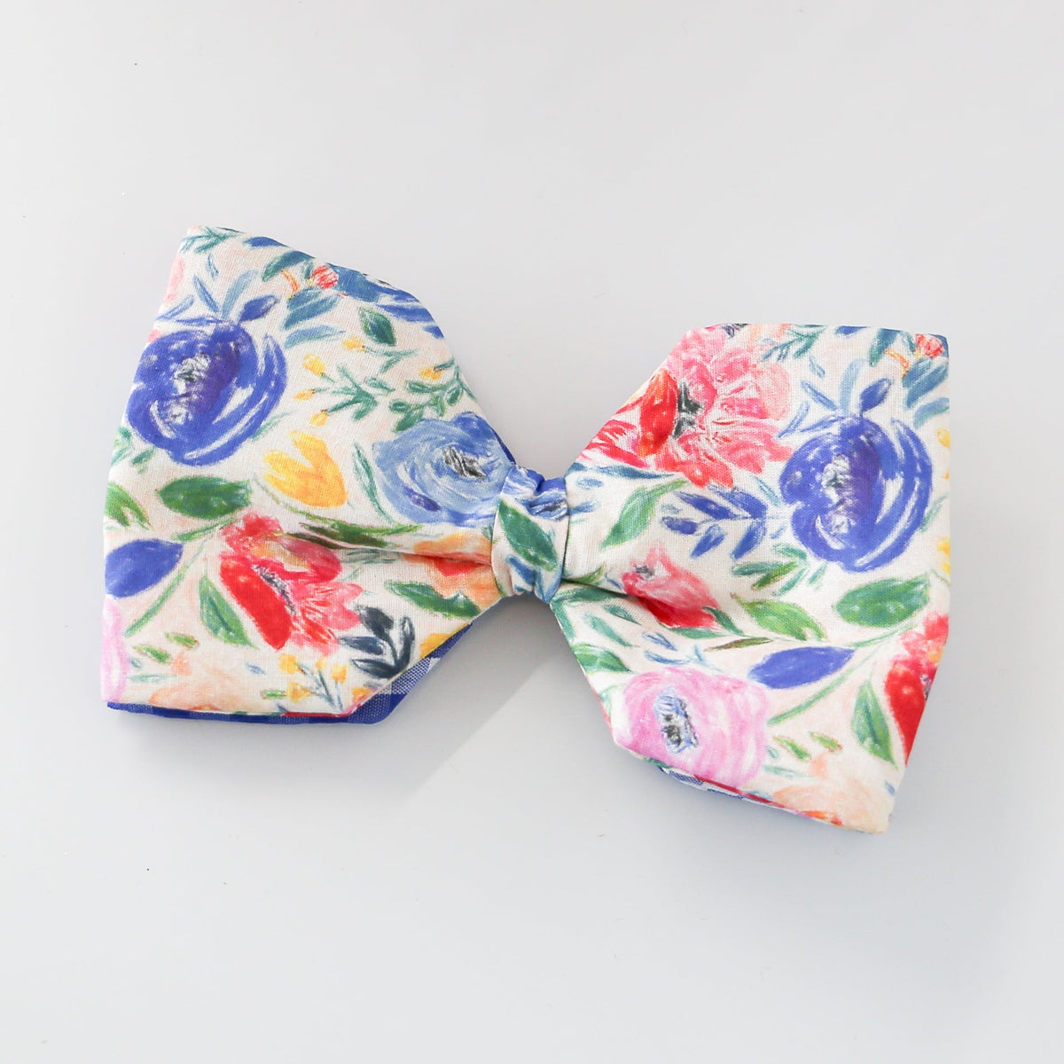 6" Poplin Hand Drawn Red, Blue, and Yellow Floral Bow Clip