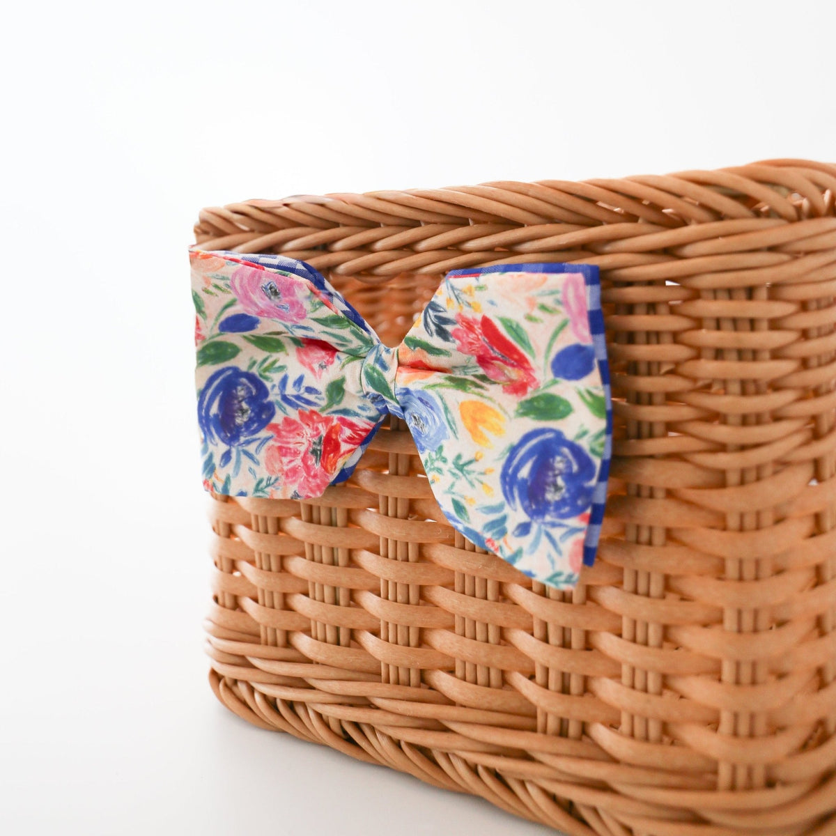 6" Poplin Hand Drawn Red, Blue, and Yellow Floral Bow Clip