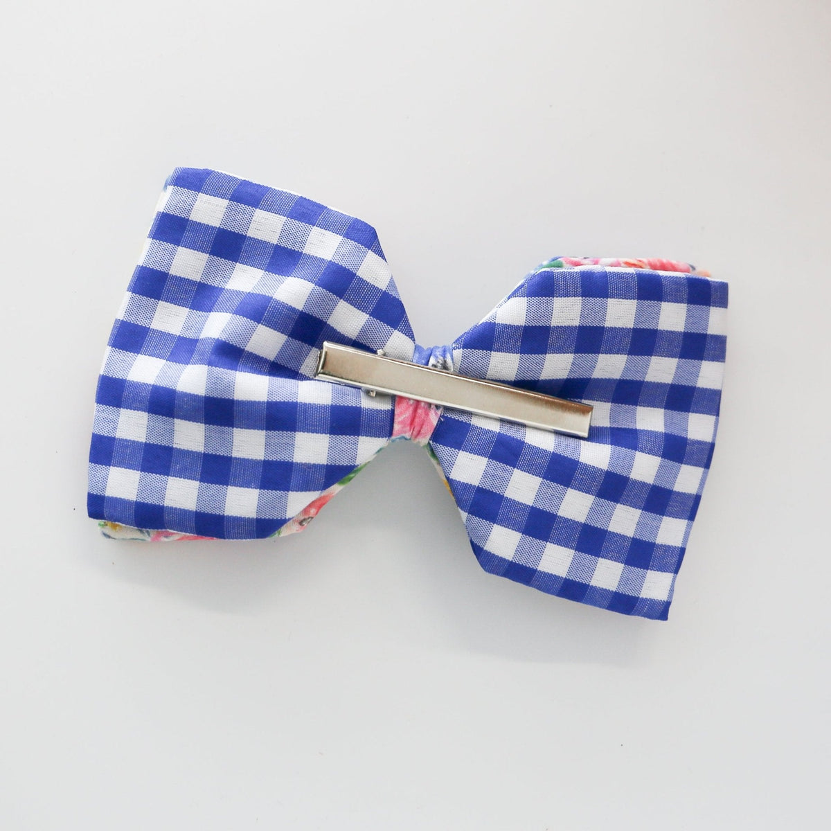 6" Poplin Hand Drawn Red, Blue, and Yellow Floral Bow Clip