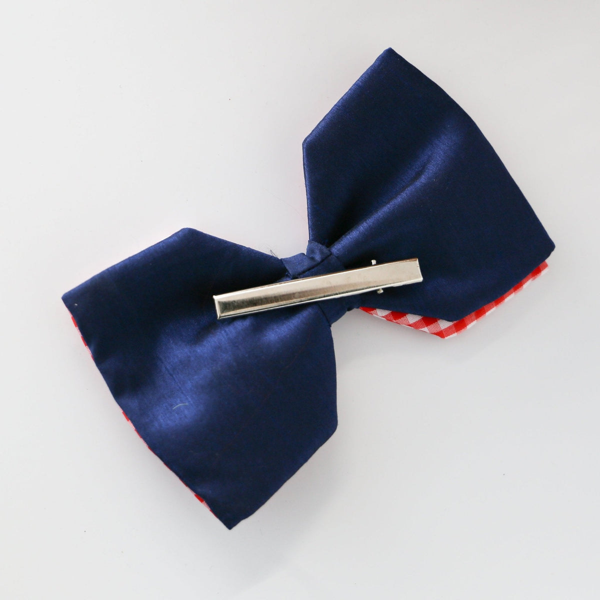 6" Poplin Red and Blue Check Bow Clip