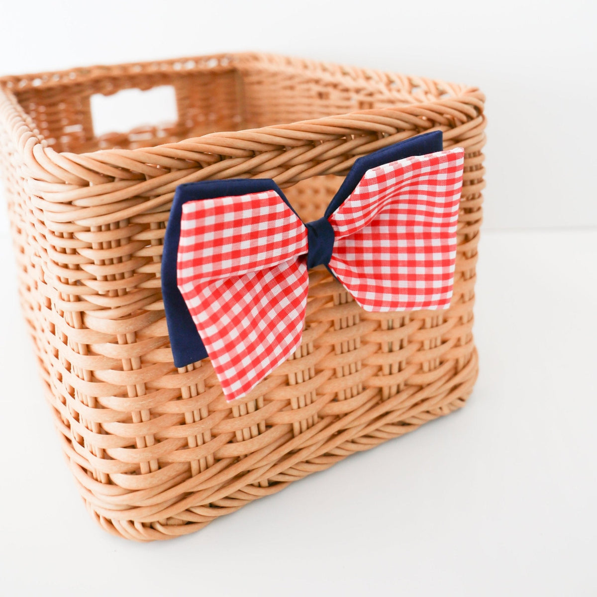6" Poplin Red and Blue Check Bow Clip