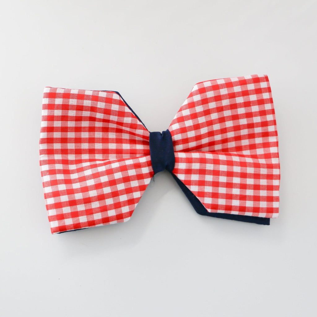 6" Poplin Red and Blue Check Bow Clip