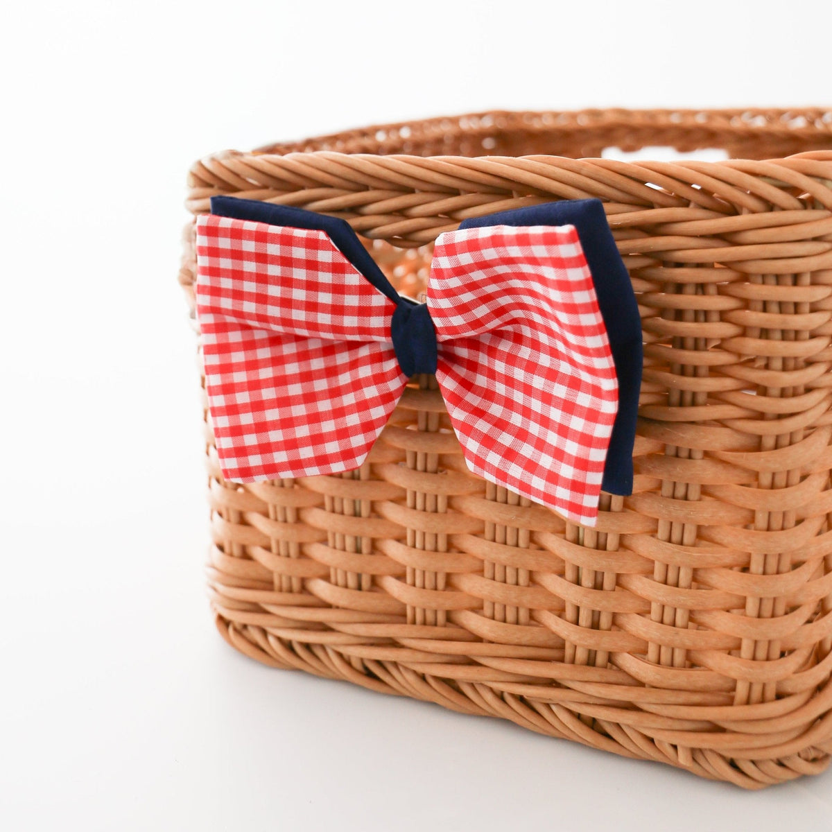 6" Poplin Red and Blue Check Bow Clip
