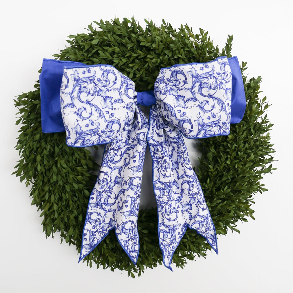 6" X 18" Taffeta Blue and White Acanthus Scroll Chinoiserie