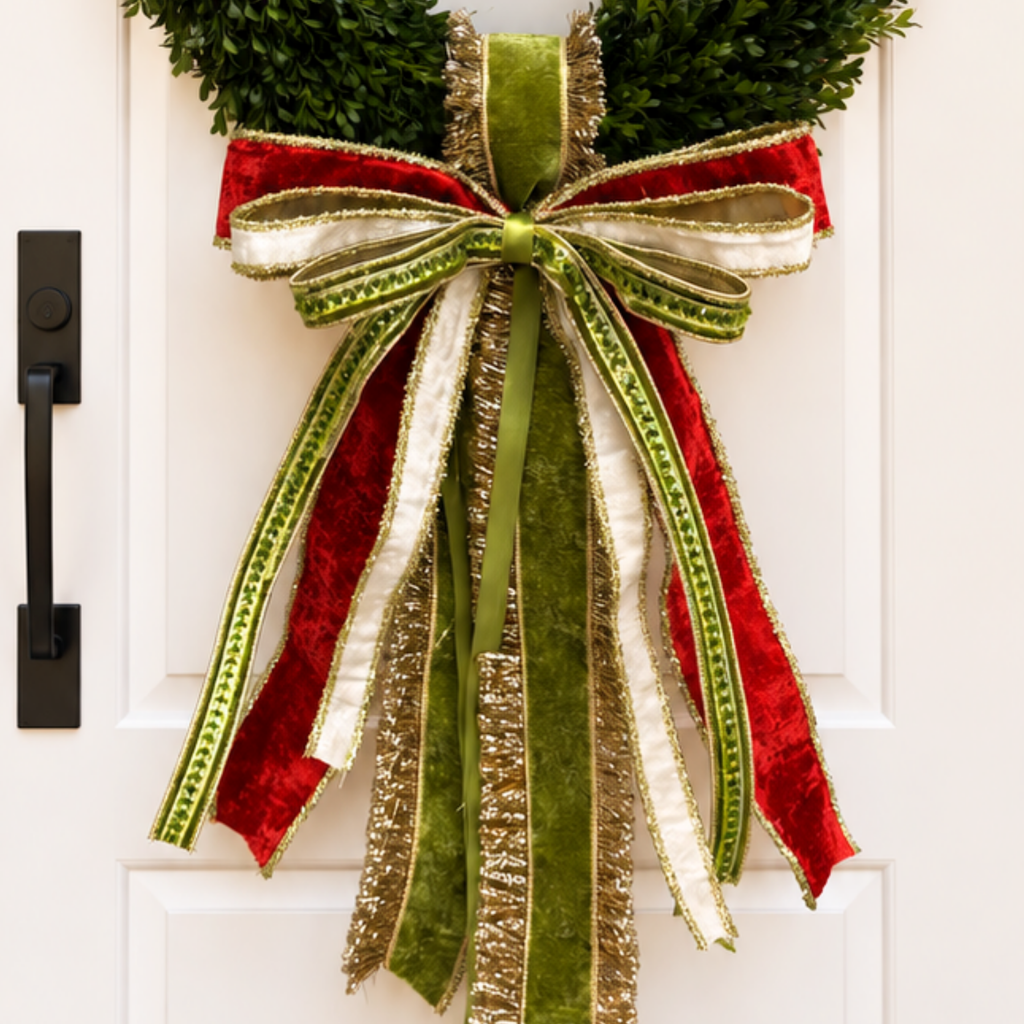 Green and Red Holiday Ribbon Bow and Sash