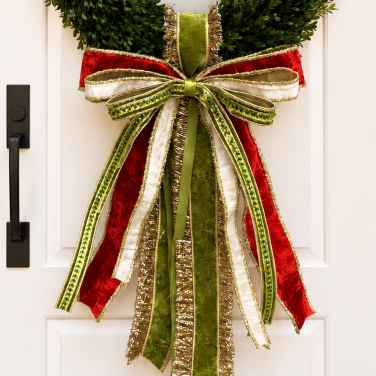 Green and Red Holiday Ribbon Bow and Sash