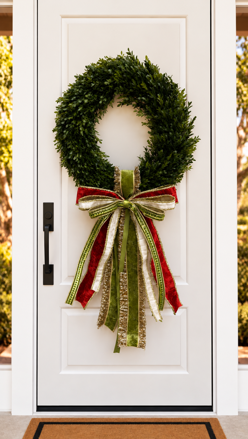 Green and Red Holiday Ribbon Bow and Sash