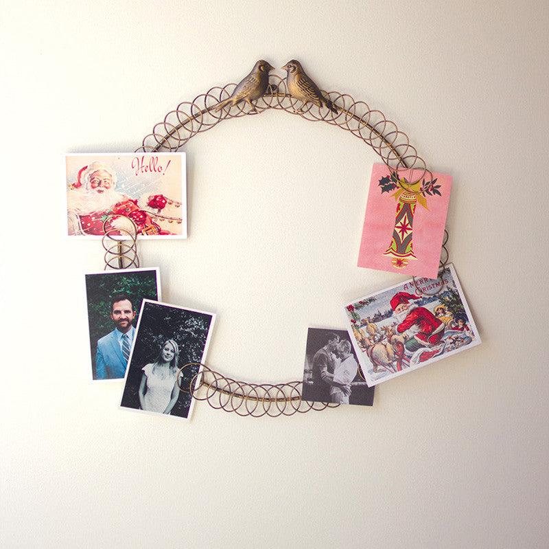 Metal Christmas Card with Two Birds Wreath